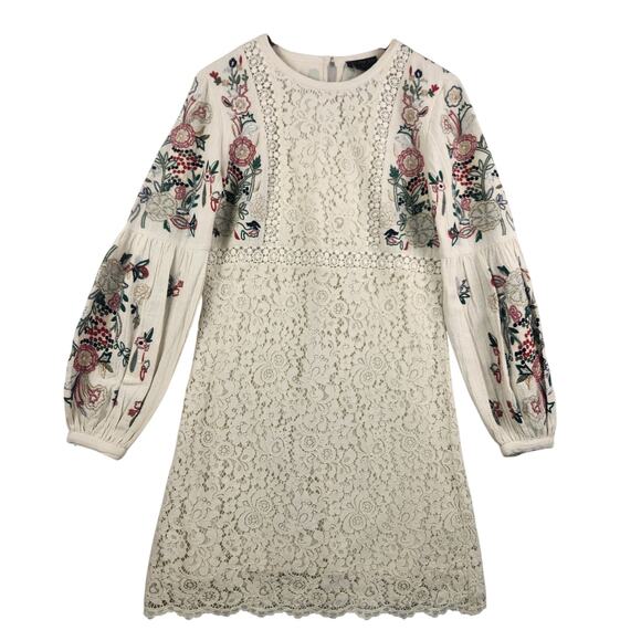 Anthropologie Let Me Be Victoria WMNS Lace Embroidered Mini Dress S Ivory NWT - Picture 1 of 16